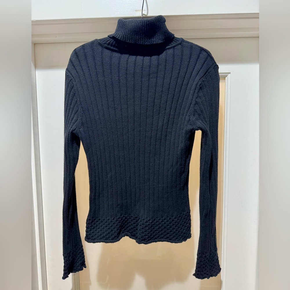 Caslon Black Ribbed Turtleneck Waffle Hem Sweater Size MP - Picture 7 of 13